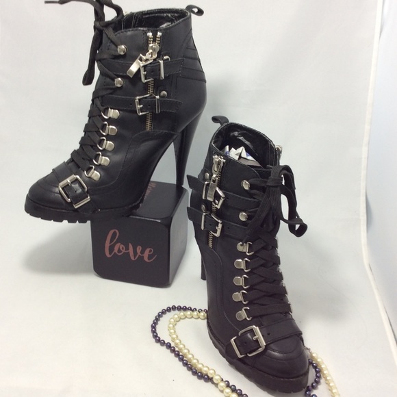 Pour La Victoire Shoes - POUR LA VICTOIRE MOTO BOOTS HEELS BUCKLES LEATHER